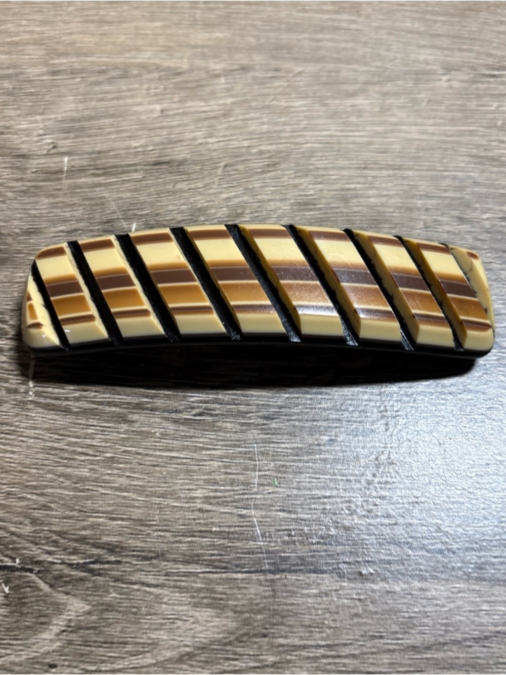 Vintage Brown Striped Hair Barrette Clip 4" x 1"